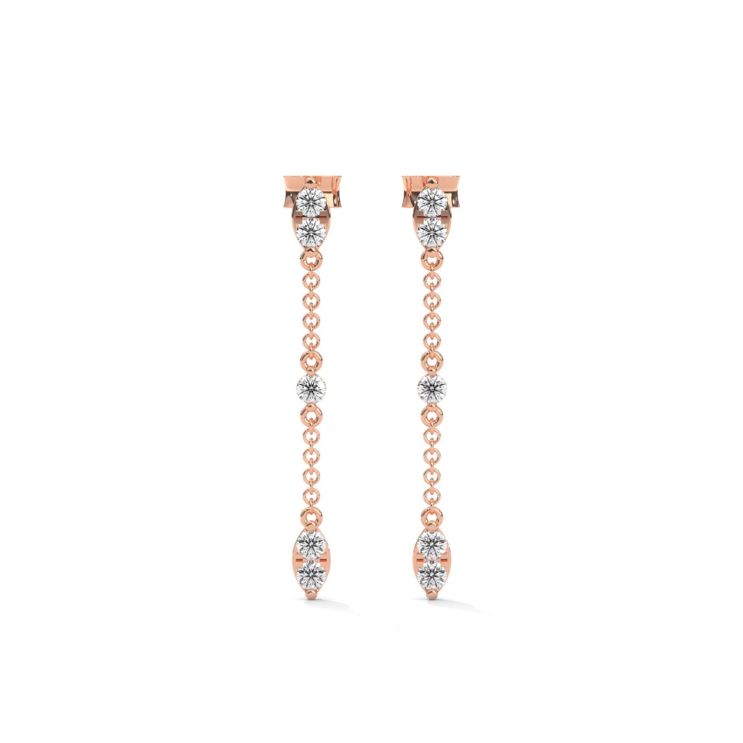Lab-Grown Diamond Marquise Station Drop Chain Earrings in Rose Gold