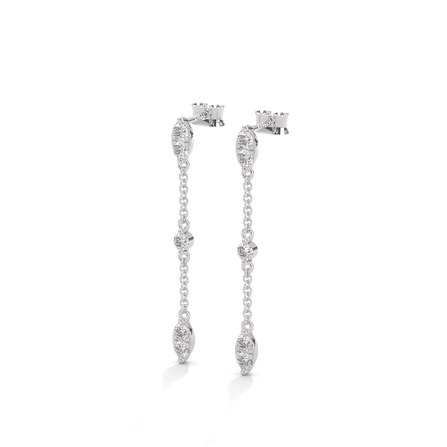 Lab-Grown Diamond Marquise Station Drop Chain Earrings in White Gold