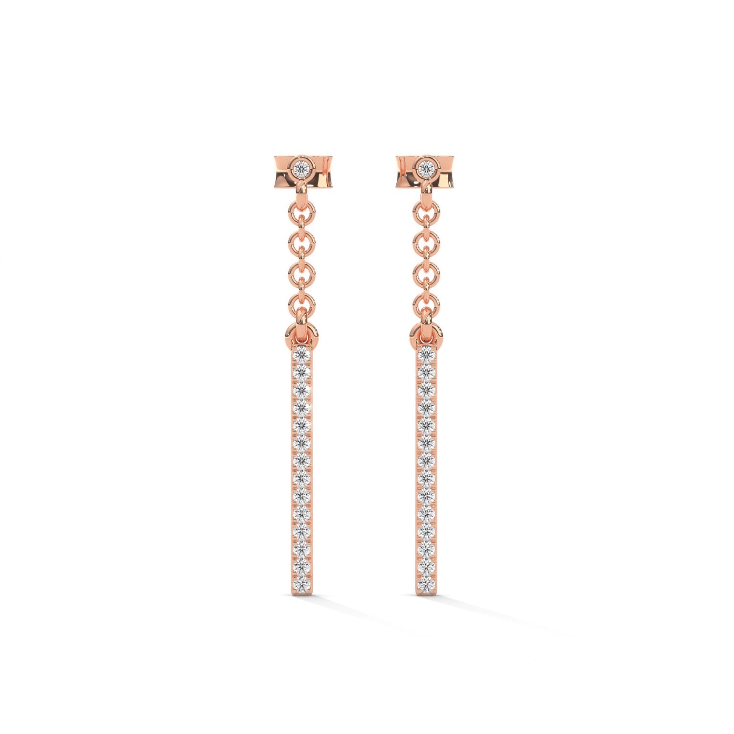 Lab-Grown Diamond Pavé Bar Drop Chain Earrings in Rose Gold