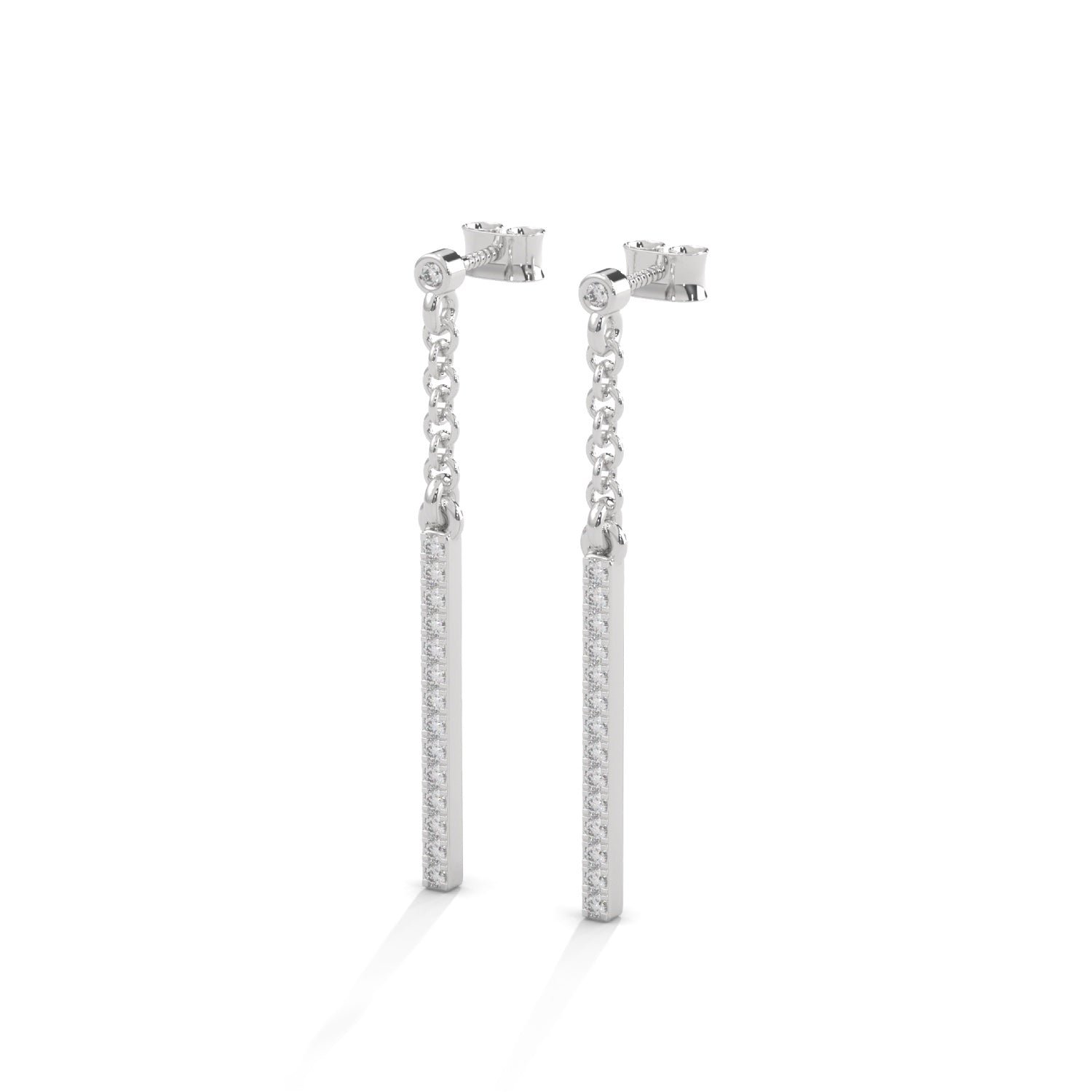 Lab-Grown Diamond Pavé Bar Drop Chain Earrings in White Gold