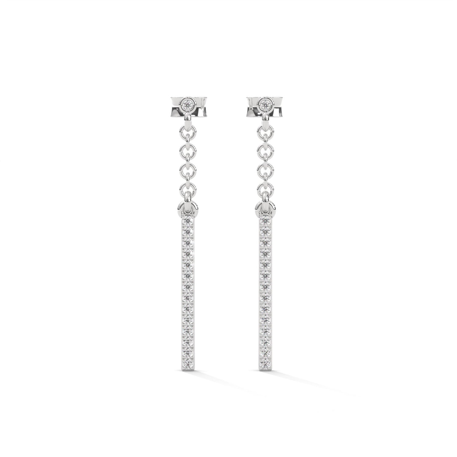 Lab-Grown Diamond Pavé Bar Drop Chain Earrings in White Gold