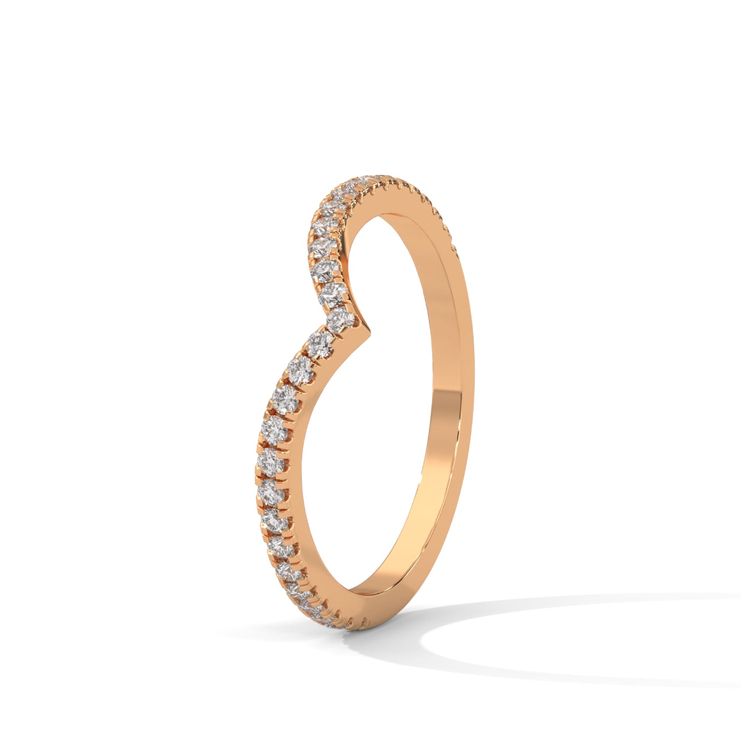 Lab-Grown Diamond Pavé Chevron Wedding Ring in Rose Gold