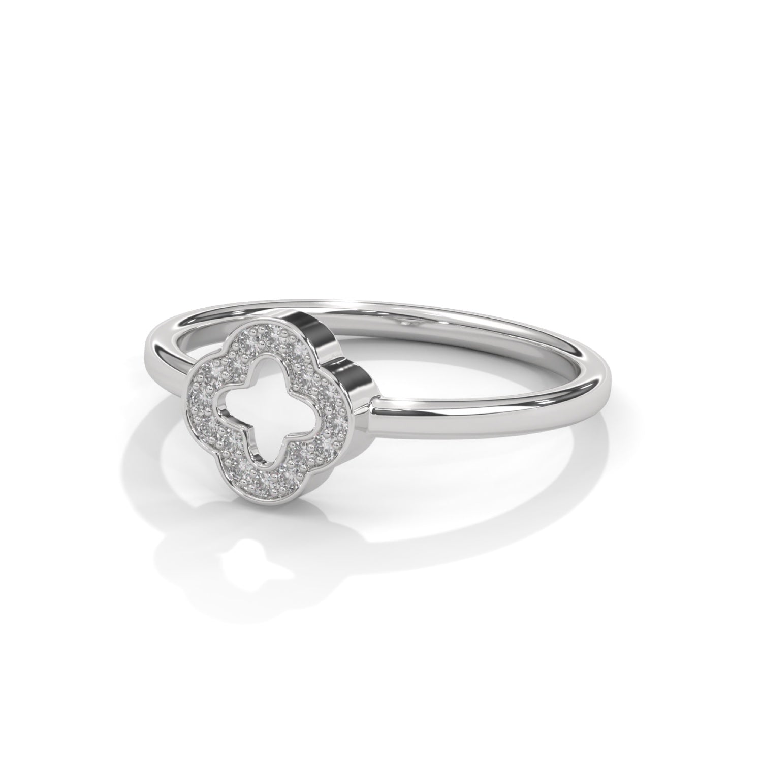 Lab-Grown Diamond Pavé Clover Motif Ring in White Gold