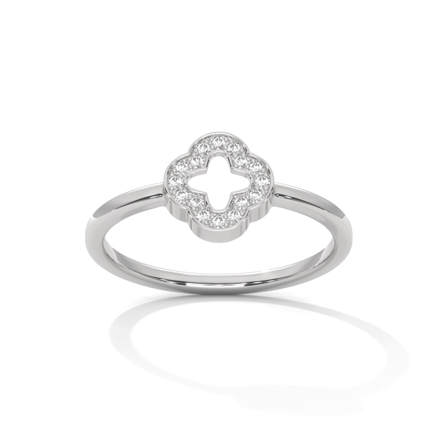 Lab-Grown Diamond Pavé Clover Motif Ring in White Gold