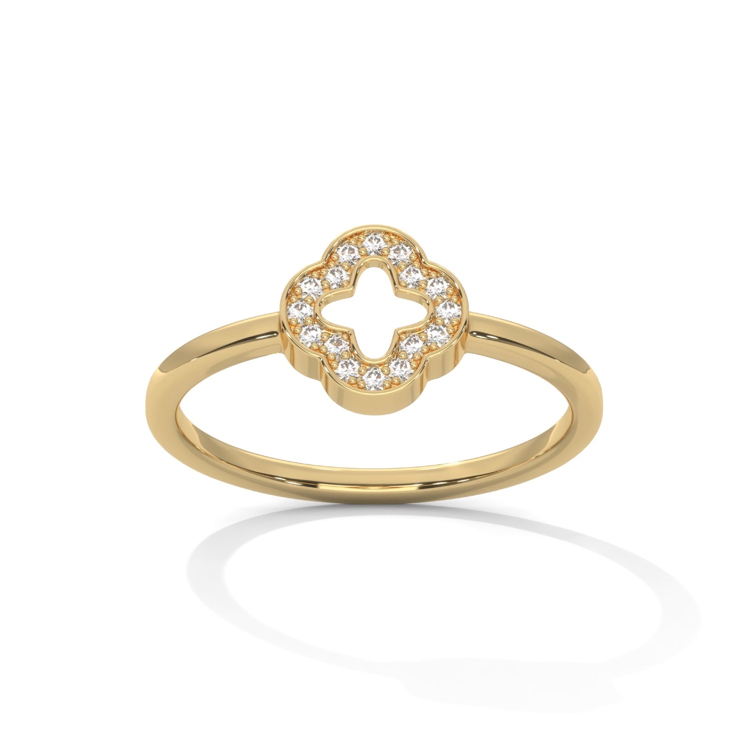 Lab-Grown Diamond Pavé Clover Motif Ring in Yellow Gold