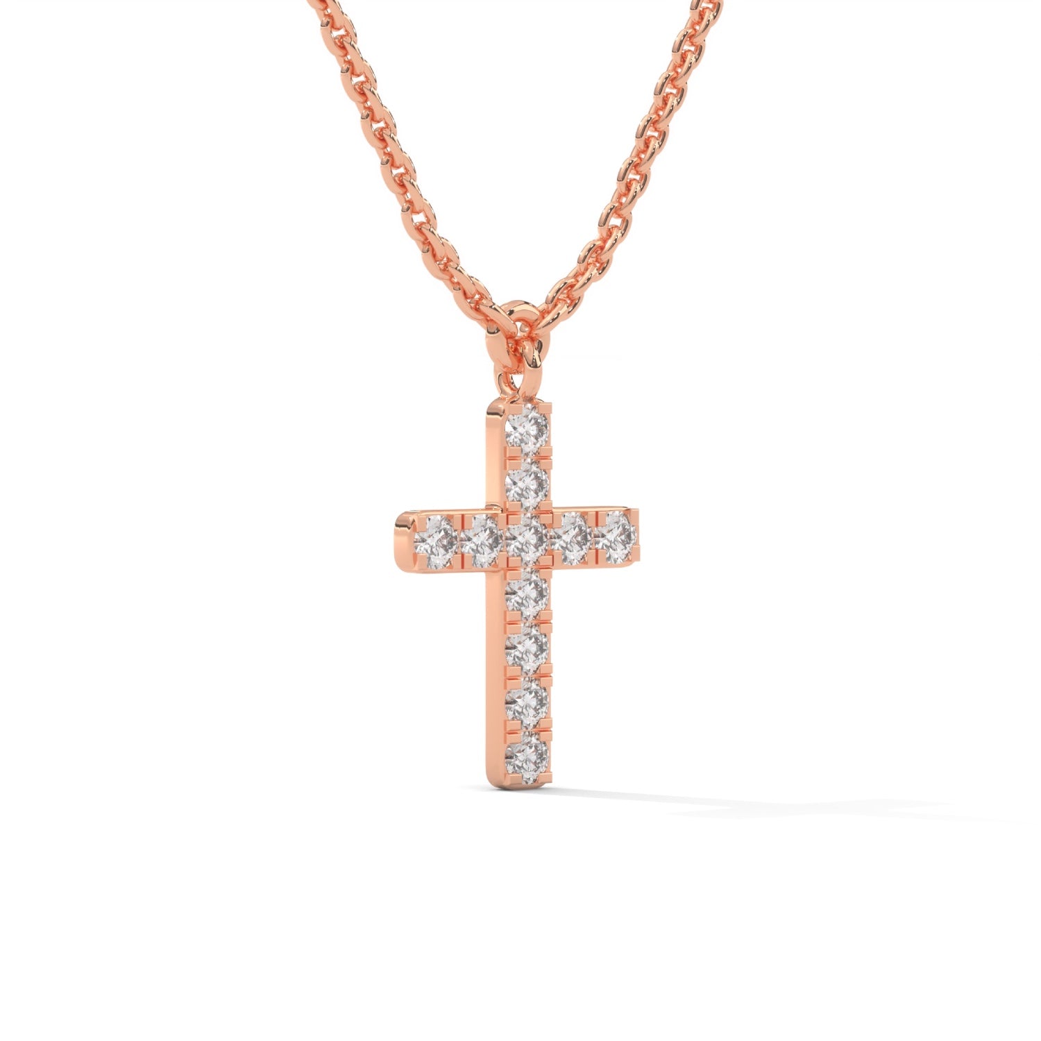 Lab-Grown Diamond Pavé Cross Pendant in Rose Gold