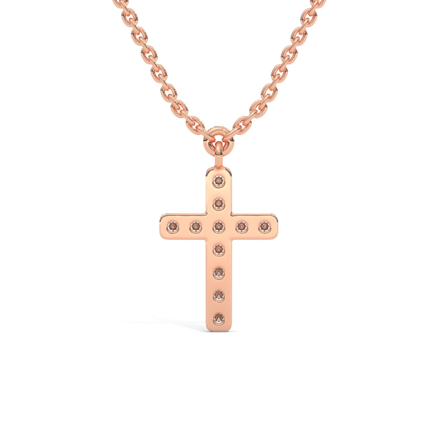 Lab-Grown Diamond Pavé Cross Pendant in Rose Gold