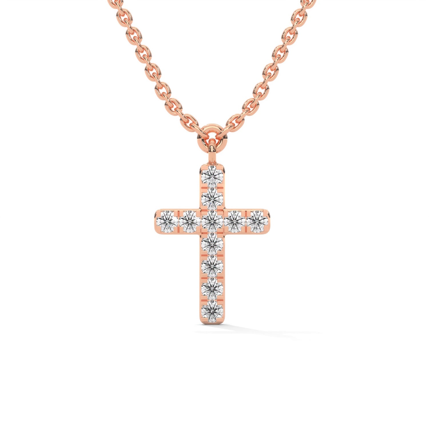 Lab-Grown Diamond Pavé Cross Pendant in Rose Gold