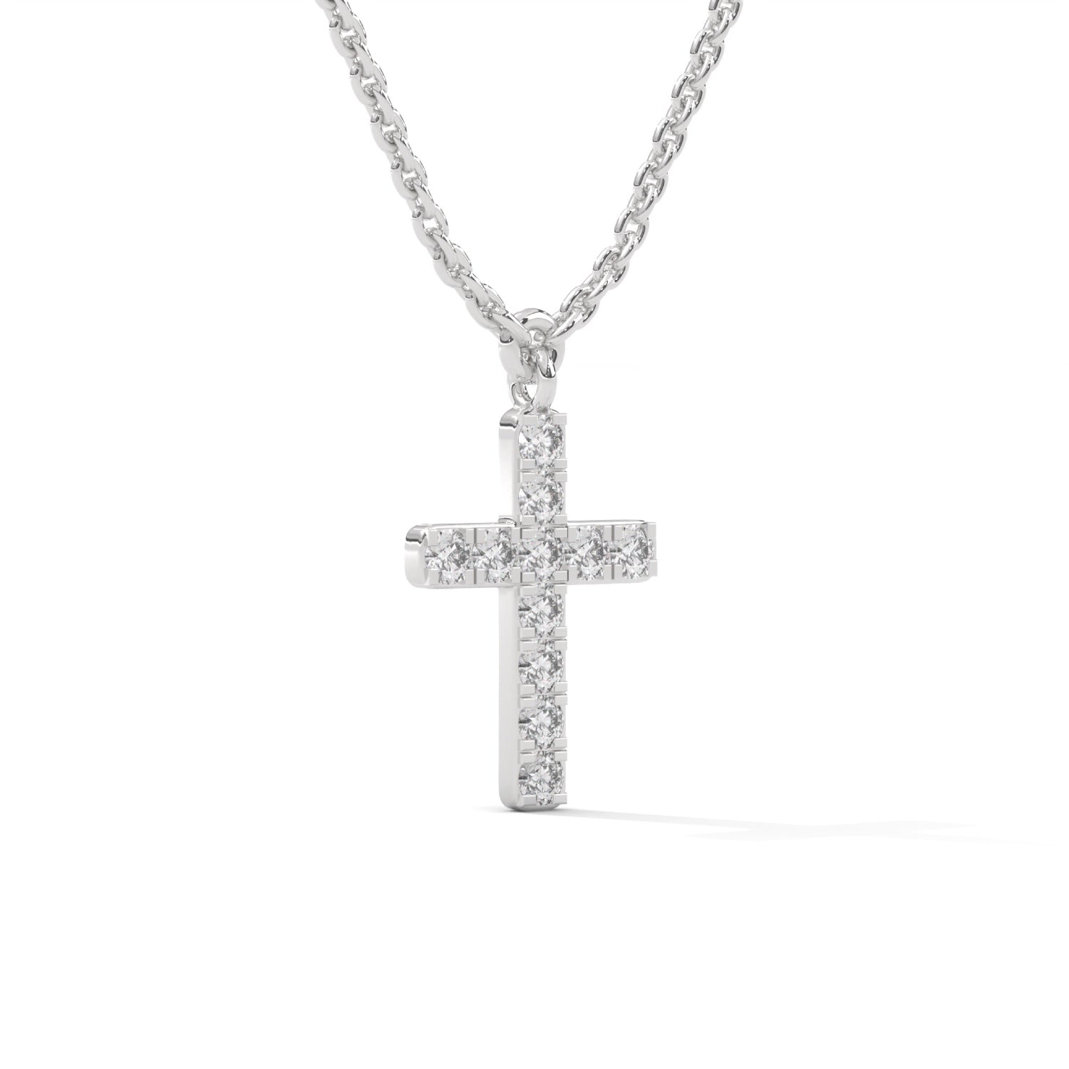 Lab-Grown Diamond Pavé Cross Pendant in White Gold
