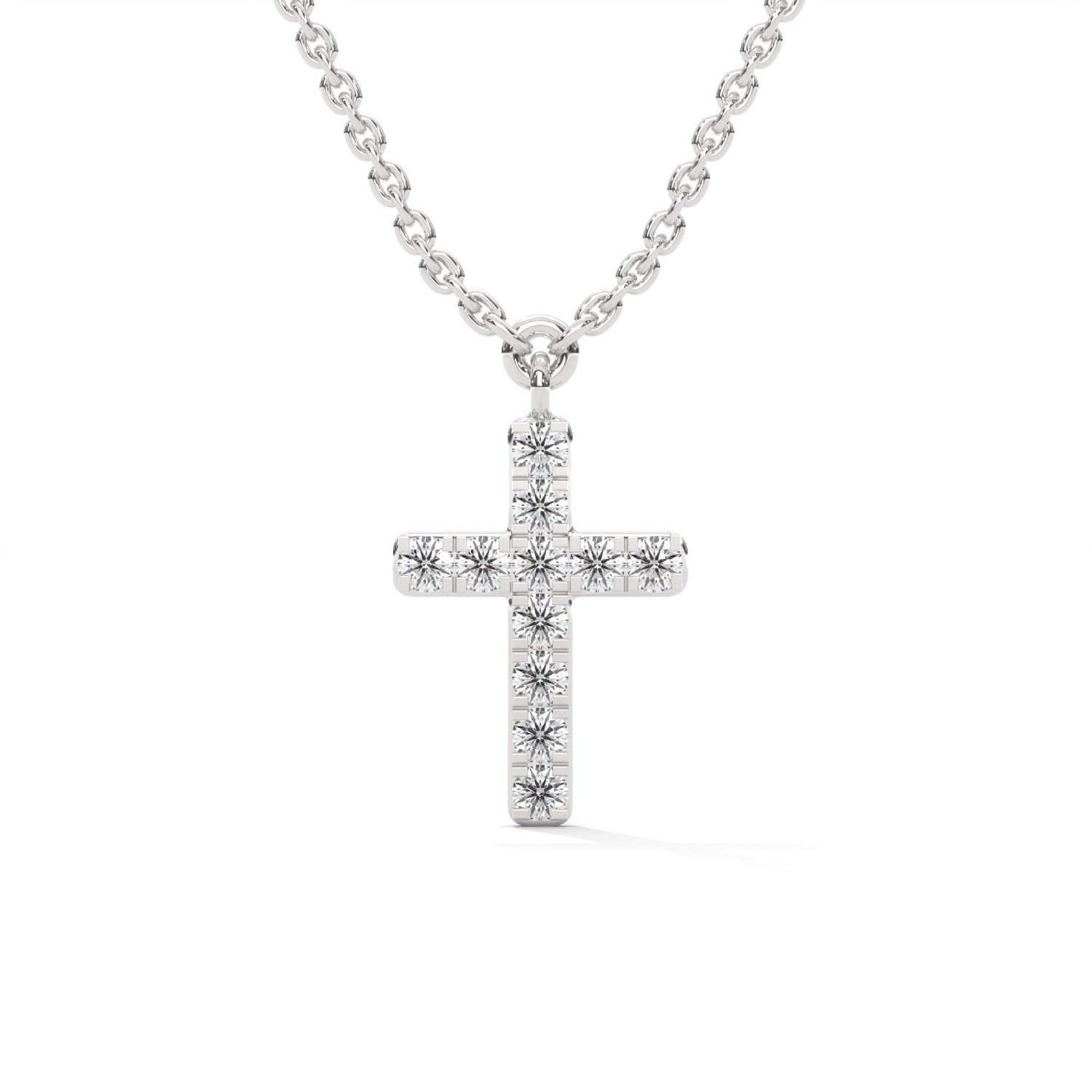 Lab-Grown Diamond Pavé Cross Pendant in White Gold