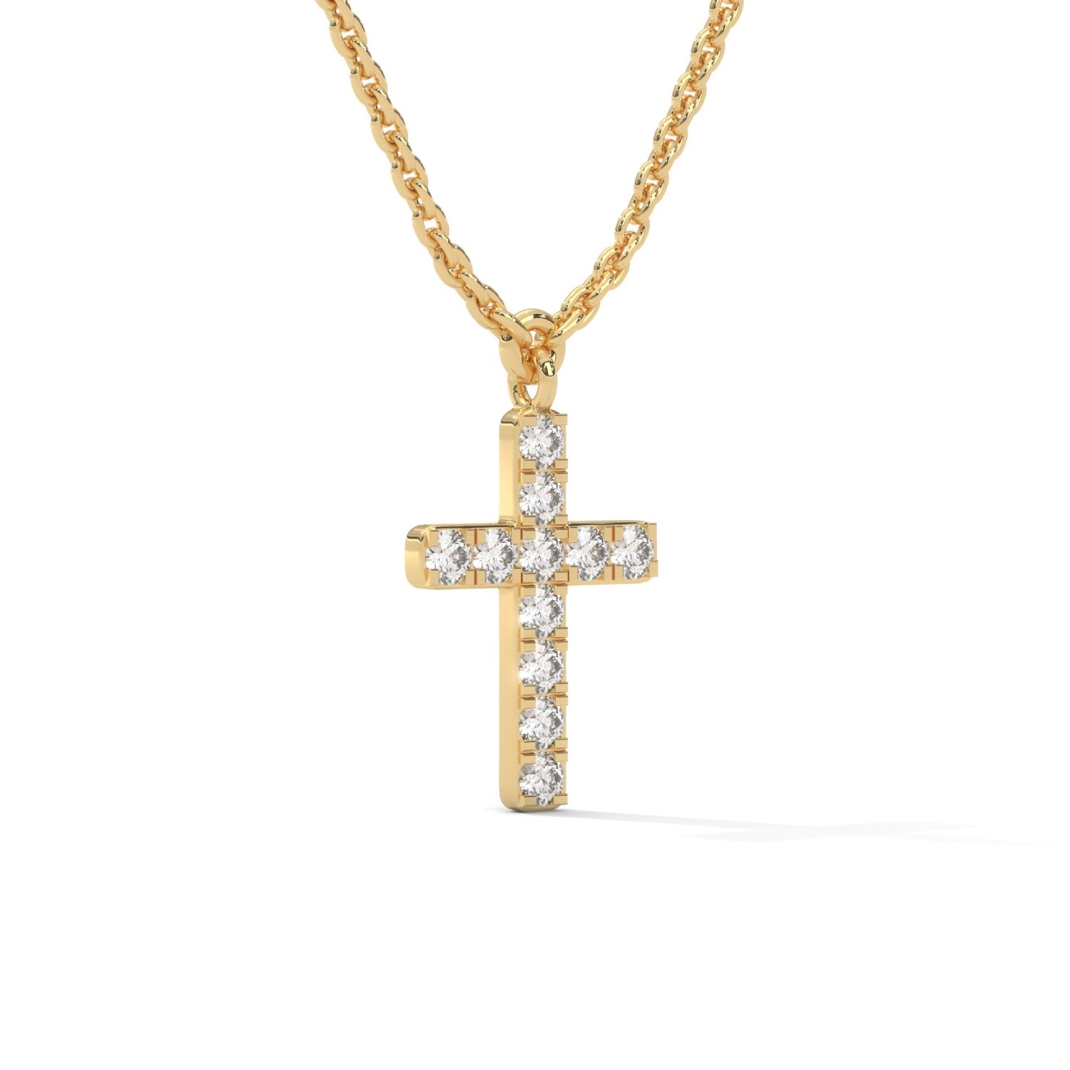 Lab-Grown Diamond Pavé Cross Pendant in Yellow Gold