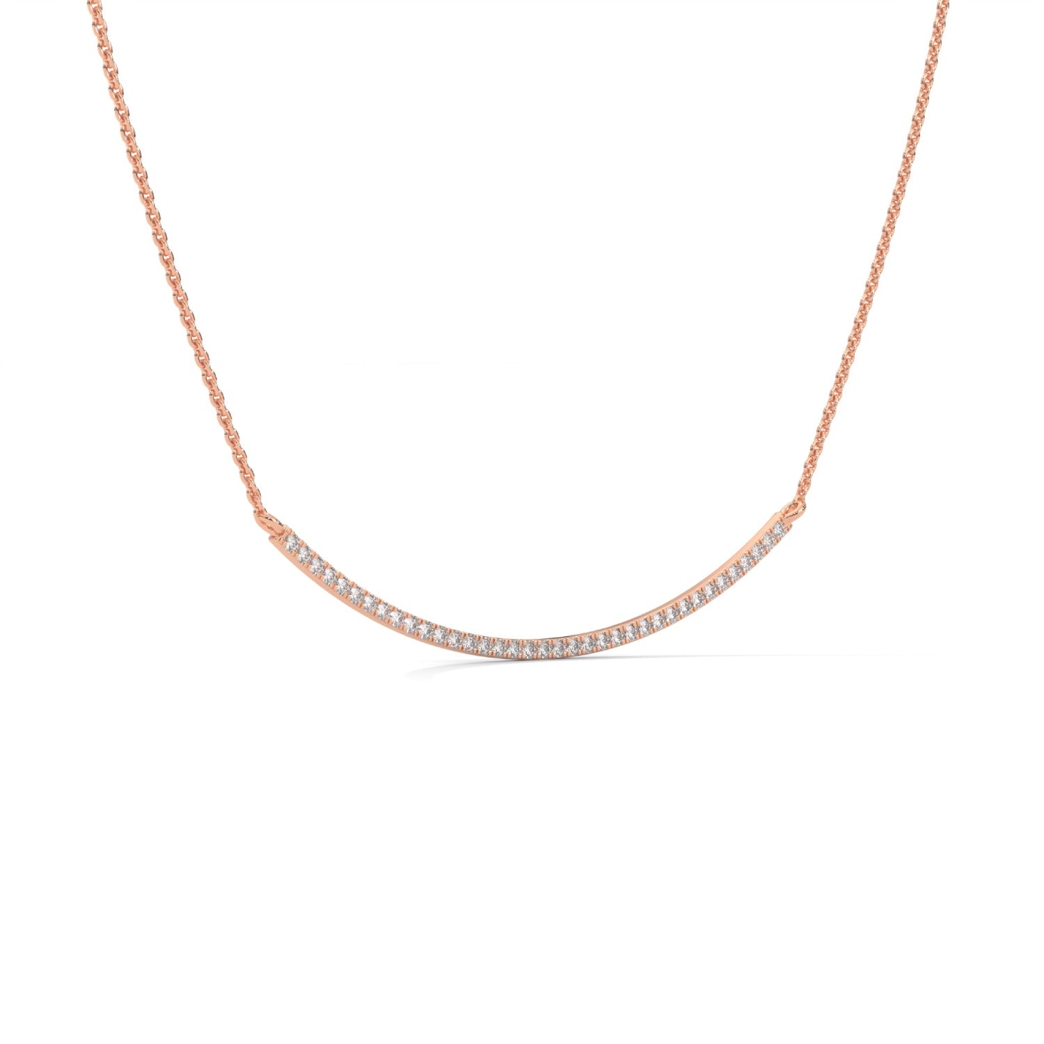 Lab-Grown Diamond Pavé Curved Bar Necklace in Rose Gold