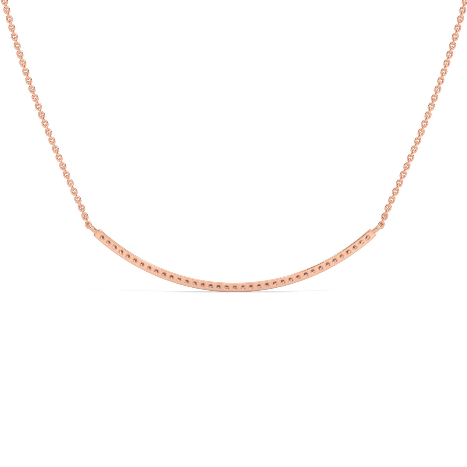 Lab-Grown Diamond Pavé Curved Bar Necklace in Rose Gold