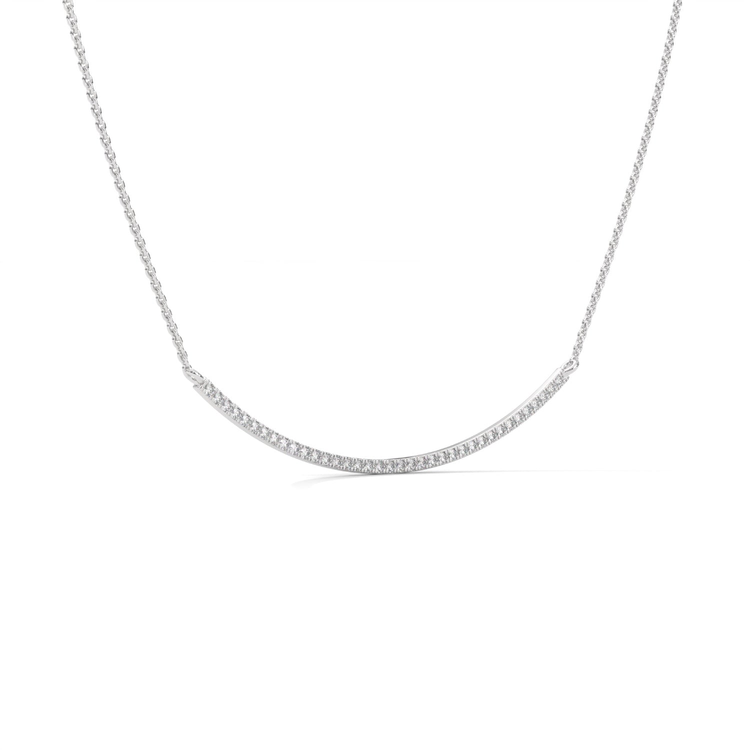 Lab-Grown Diamond Pavé Curved Bar Necklace in White Gold