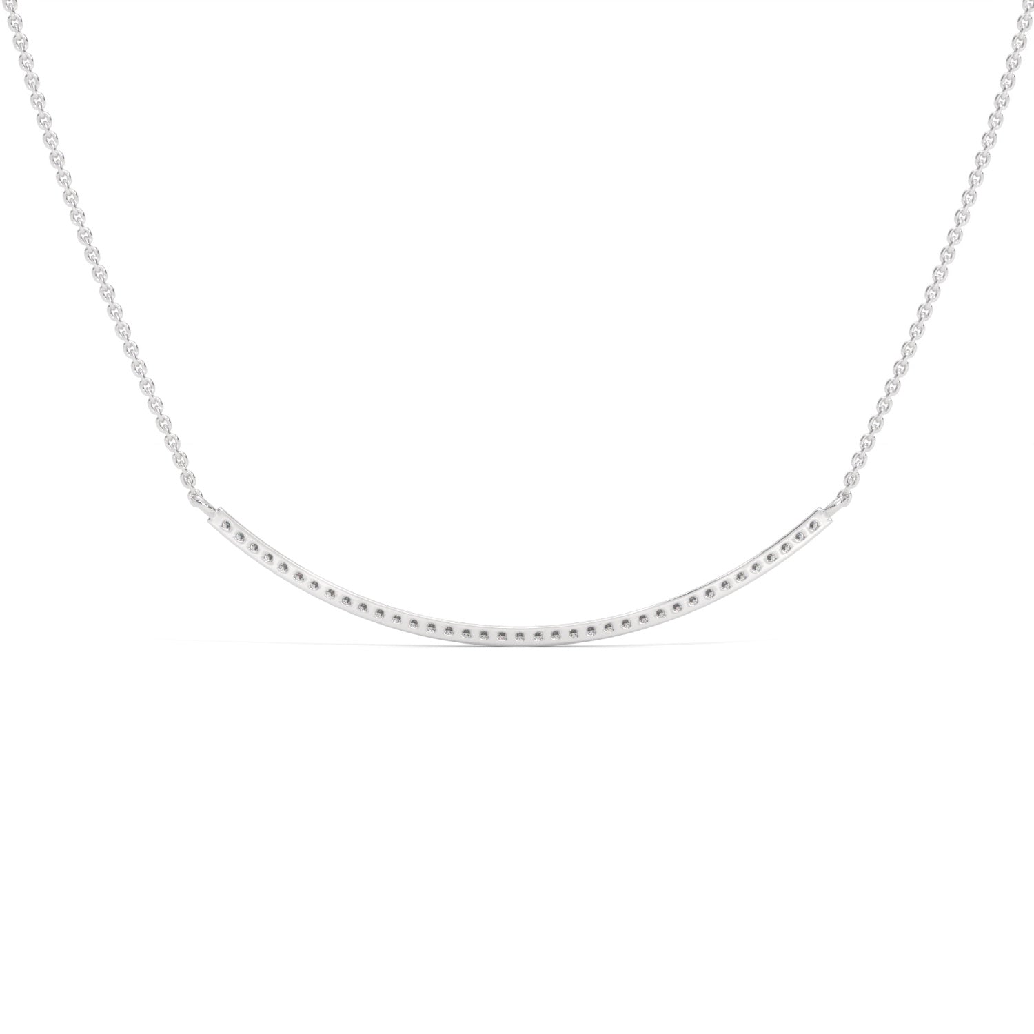 Lab-Grown Diamond Pavé Curved Bar Necklace in White Gold