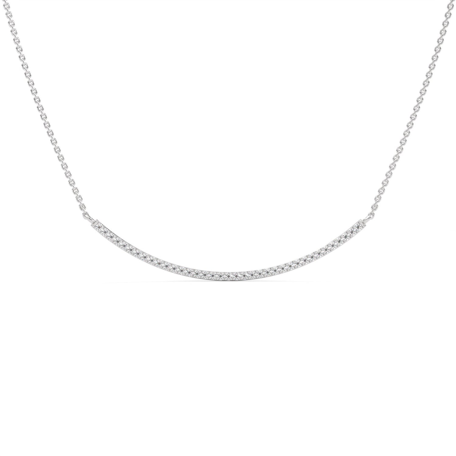 Lab-Grown Diamond Pavé Curved Bar Necklace in White Gold