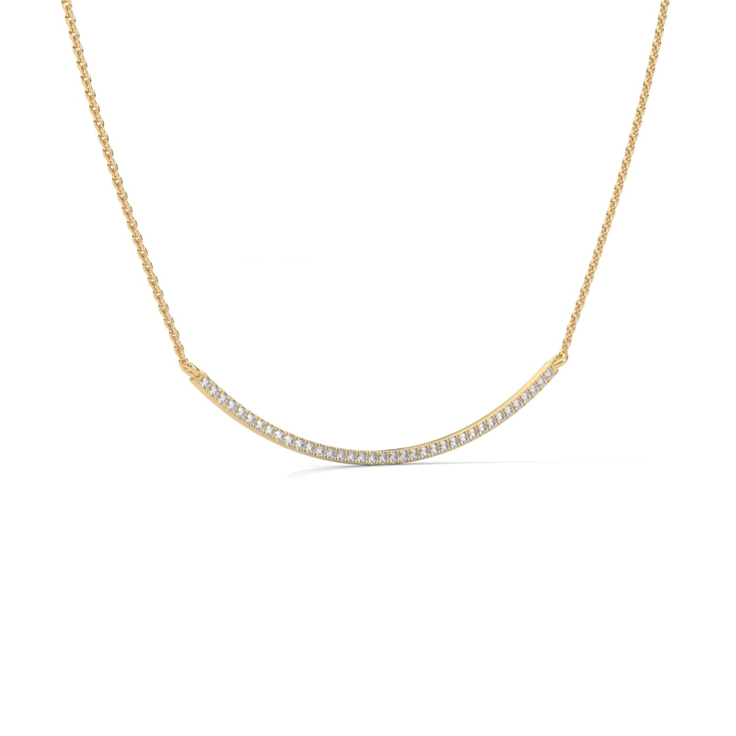 Lab-Grown Diamond Pavé Curved Bar Necklace in Yellow Gold