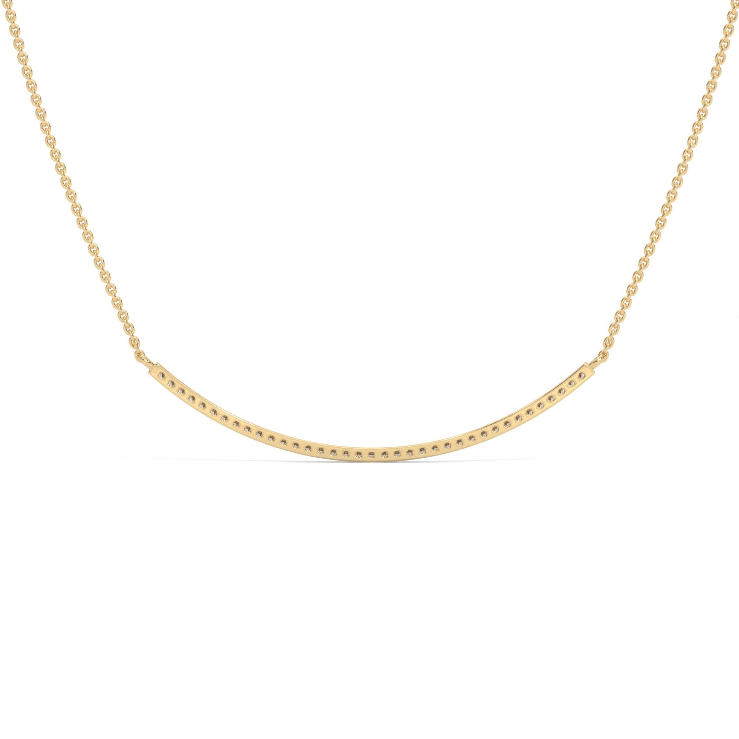 Lab-Grown Diamond Pavé Curved Bar Necklace in Yellow Gold