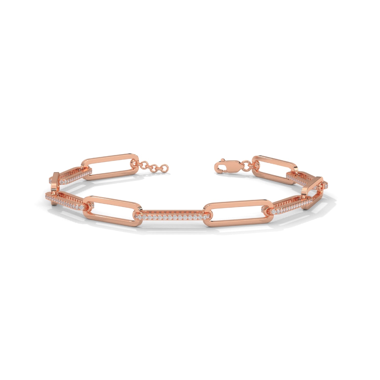 Lab-Grown Diamond Pavé Elongated Link Bracelet in Rose Gold