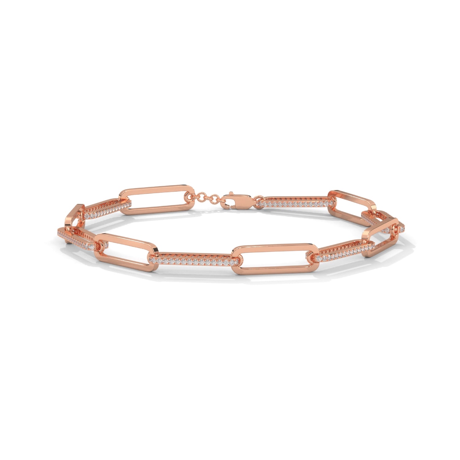 Lab-Grown Diamond Pavé Elongated Link Bracelet in Rose Gold