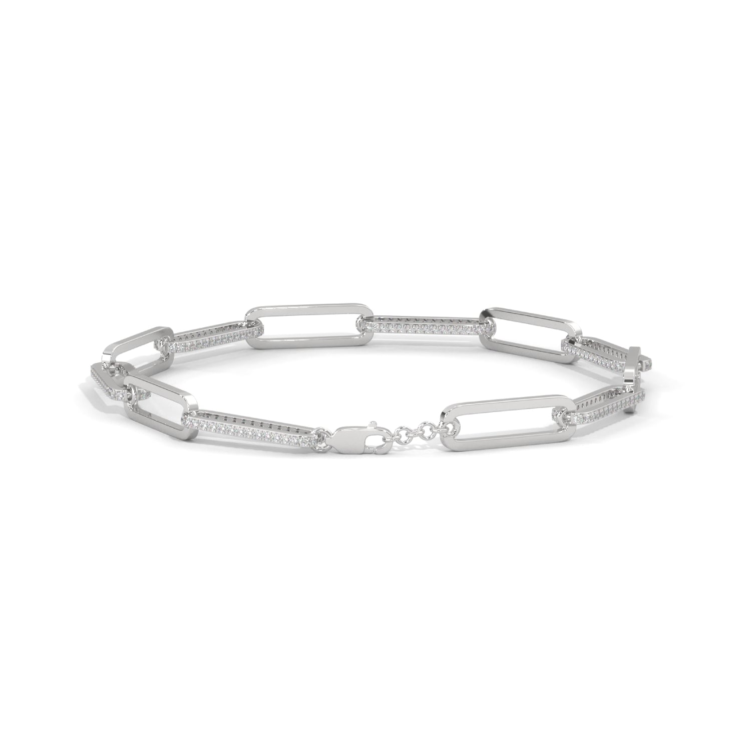 Lab-Grown Diamond Pavé Elongated Link Bracelet in White Gold