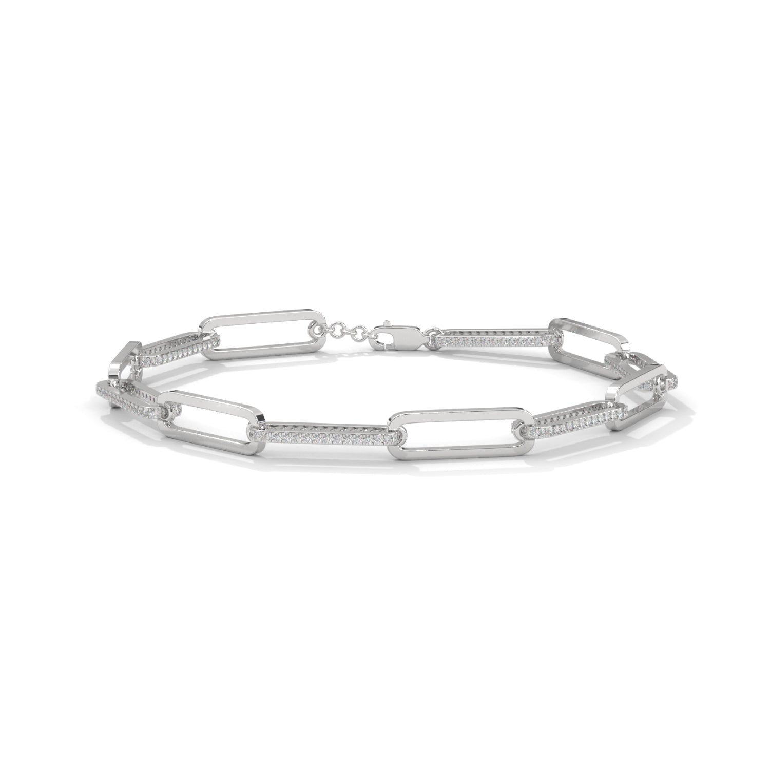 Lab-Grown Diamond Pavé Elongated Link Bracelet in White Gold