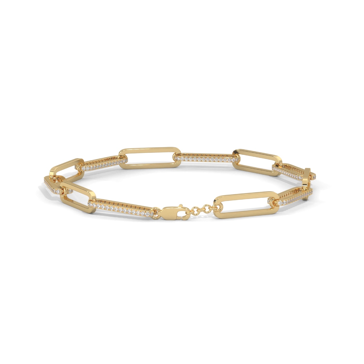 Lab-Grown Diamond Pavé Elongated Link Bracelet in Yellow Gold