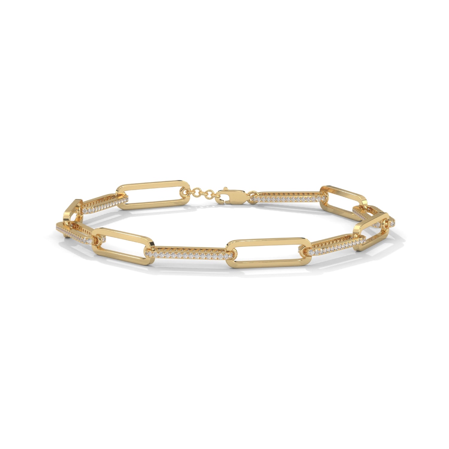 Lab-Grown Diamond Pavé Elongated Link Bracelet in Yellow Gold