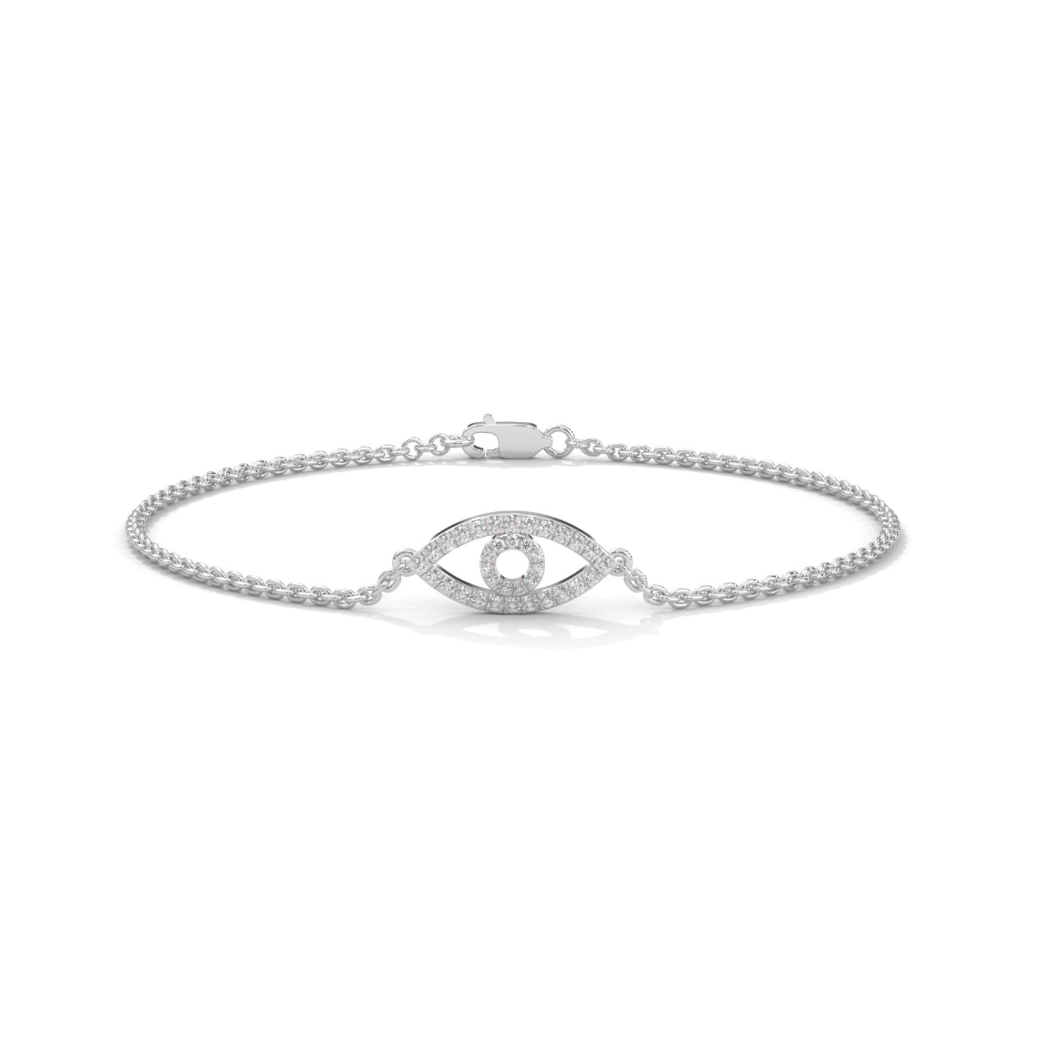 Lab-Grown Diamond Pavé Evil Eye Bracelet in White Gold