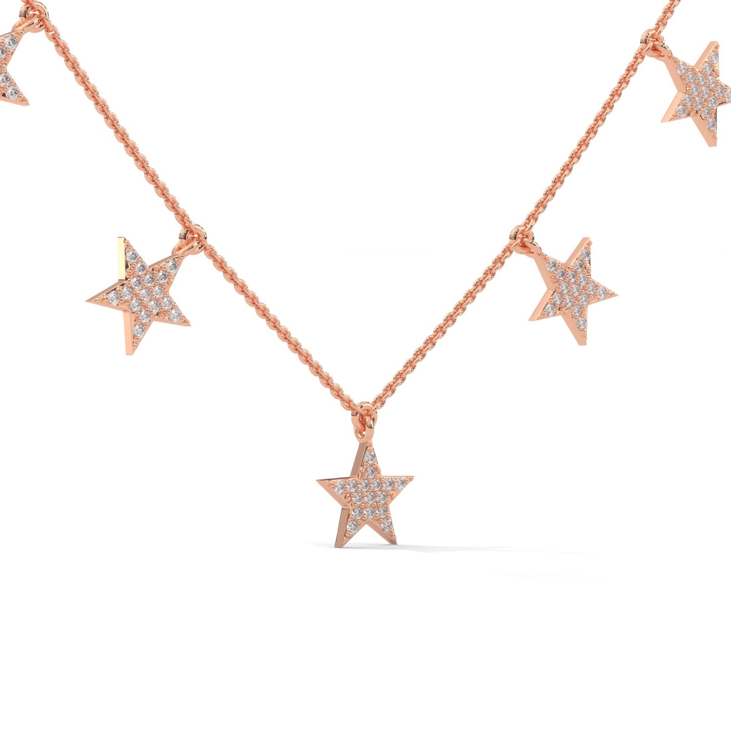 Lab-Grown Diamond Pavé Five-Star Necklace in Rose Gold