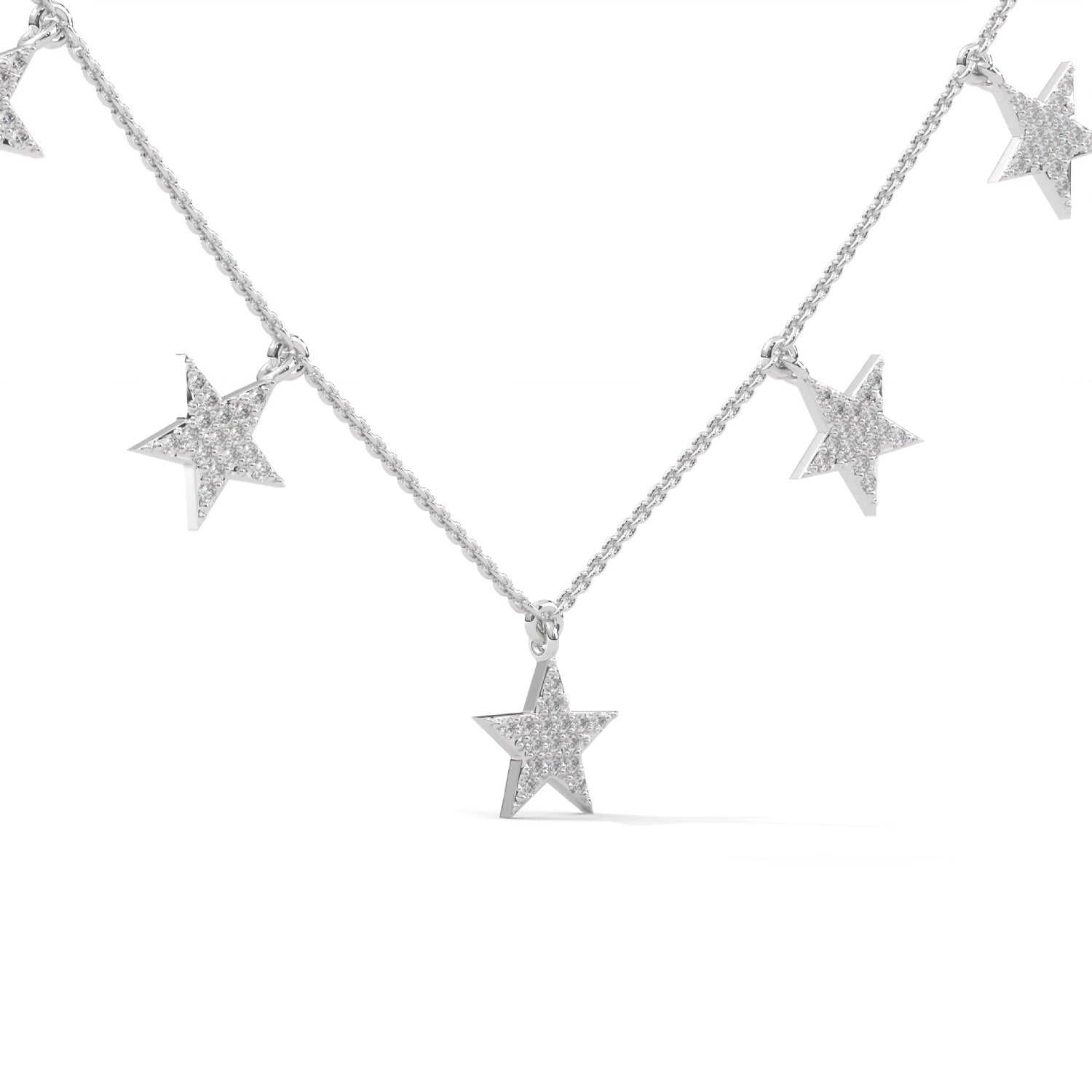 Lab-Grown Diamond Pavé Five-Star Necklace in White Gold