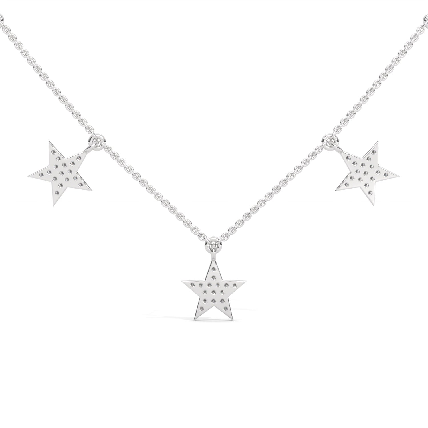 Lab-Grown Diamond Pavé Five-Star Necklace in White Gold