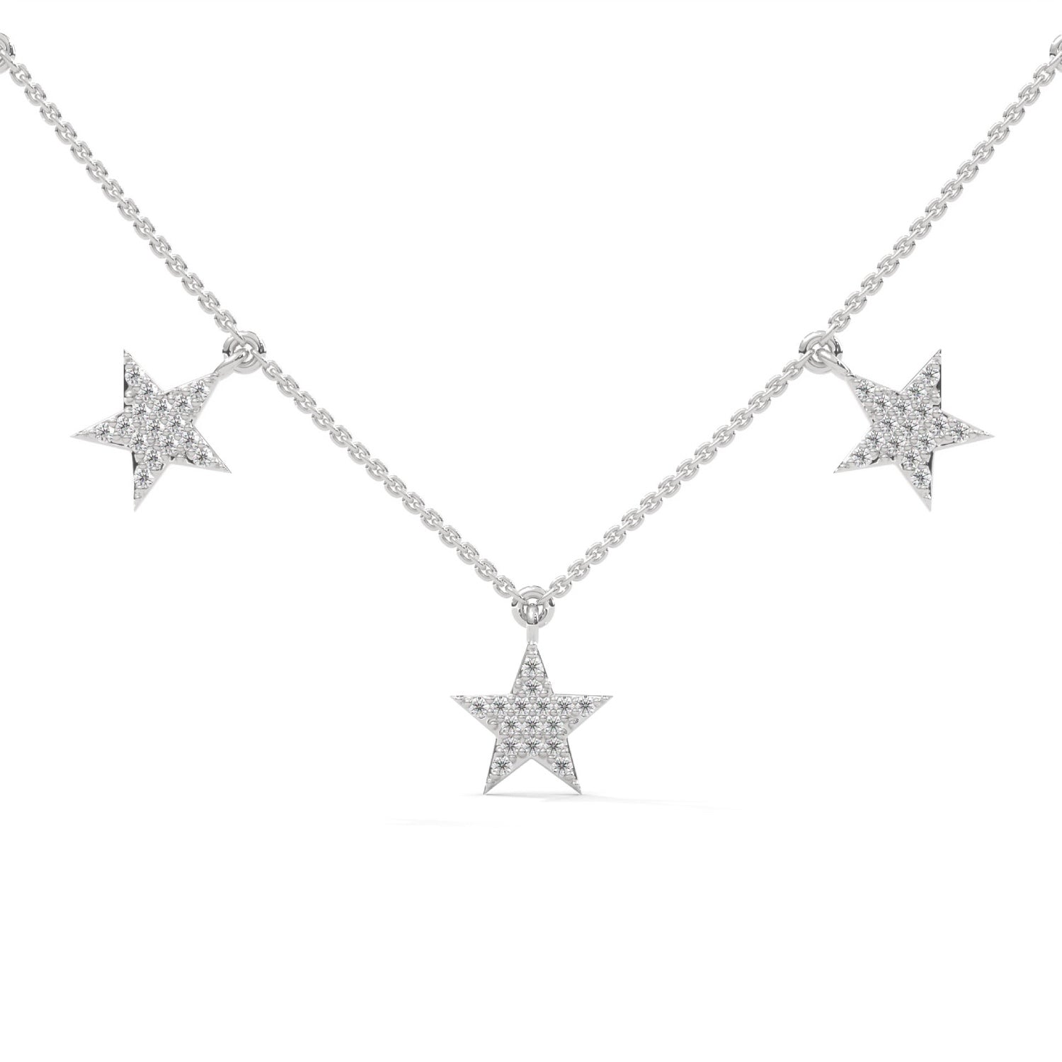 Lab-Grown Diamond Pavé Five-Star Necklace in White Gold