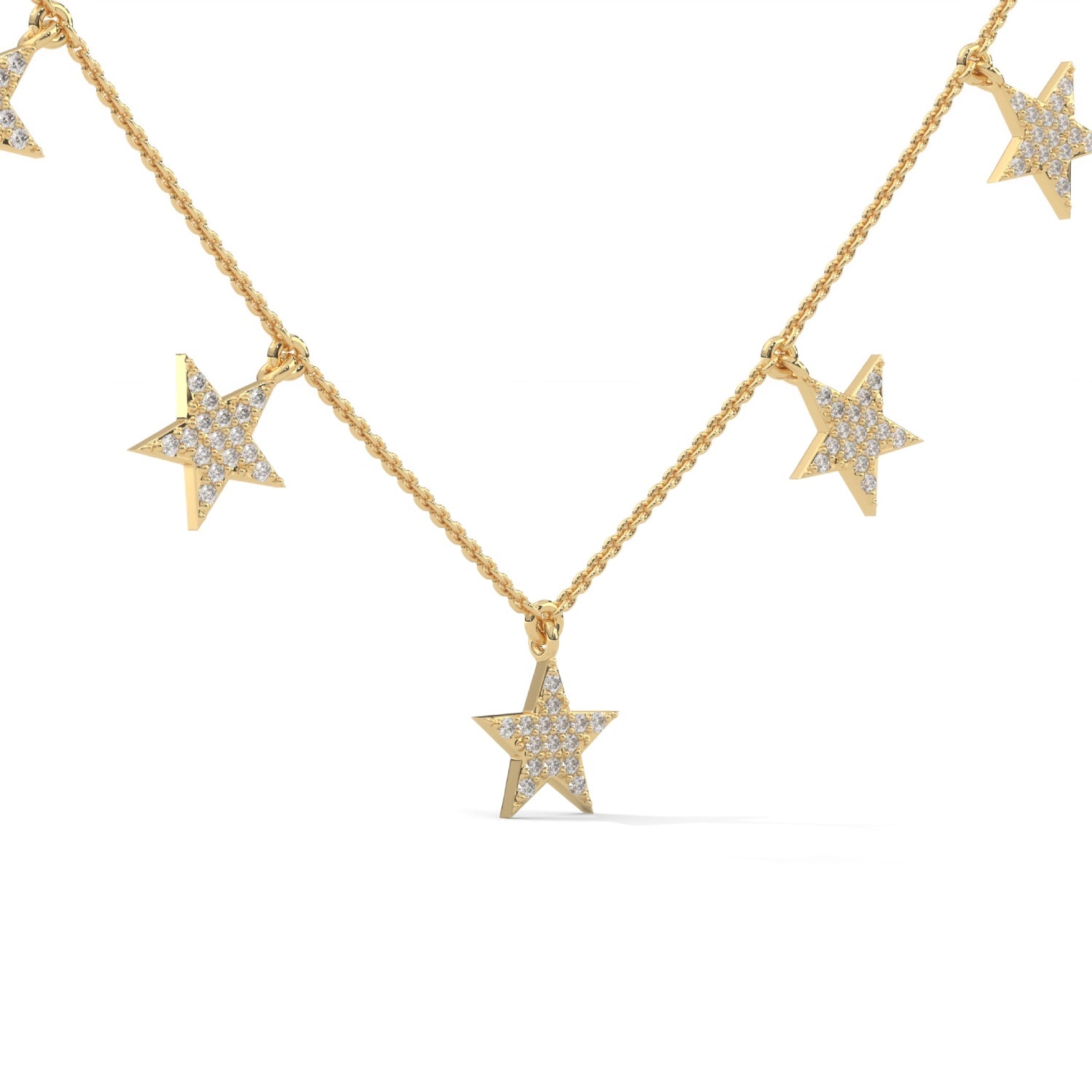 Lab-Grown Diamond Pavé Five-Star Necklace in Yellow Gold