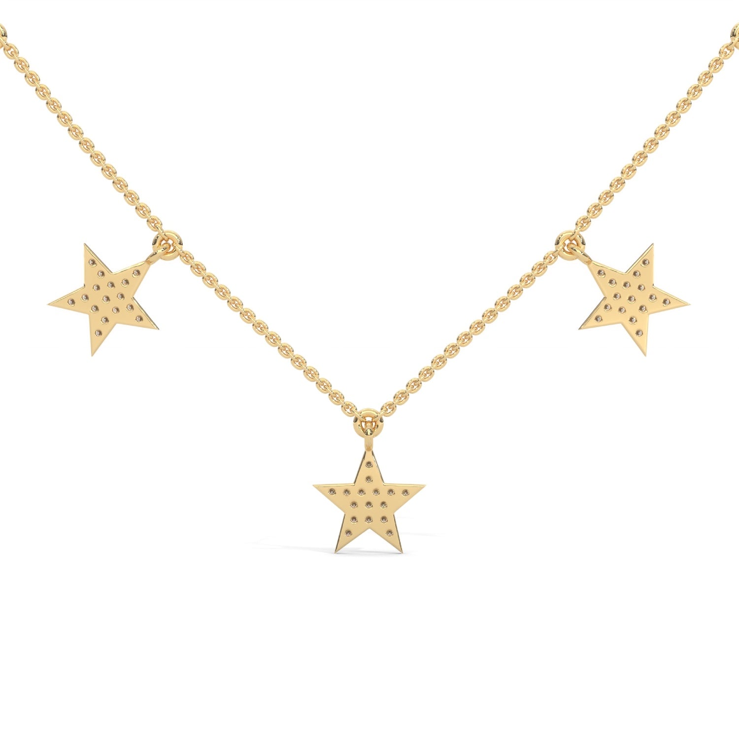 Lab-Grown Diamond Pavé Five-Star Necklace in Yellow Gold