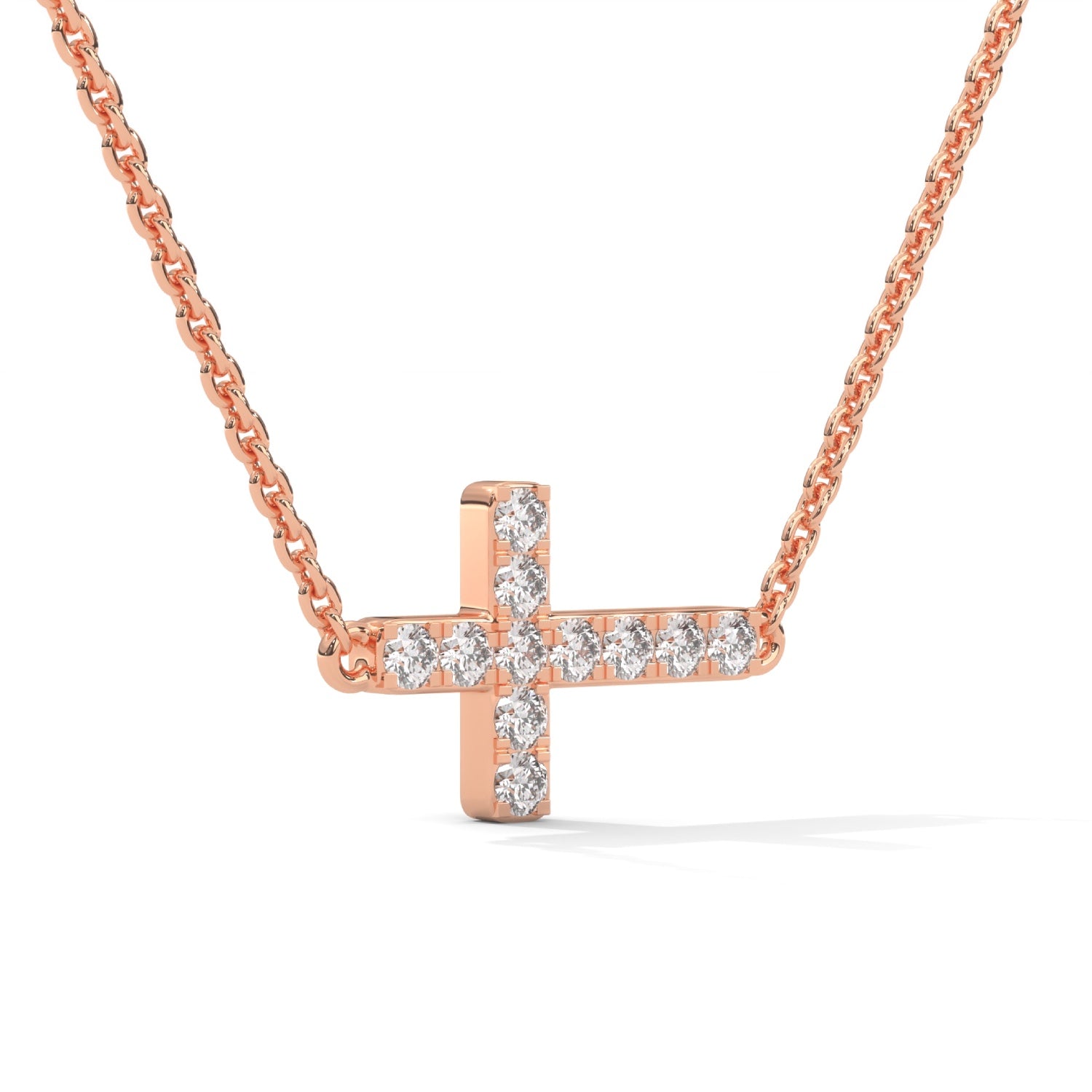 Lab-Grown Diamond Pavé Horizontal Cross Pendant in Rose Gold