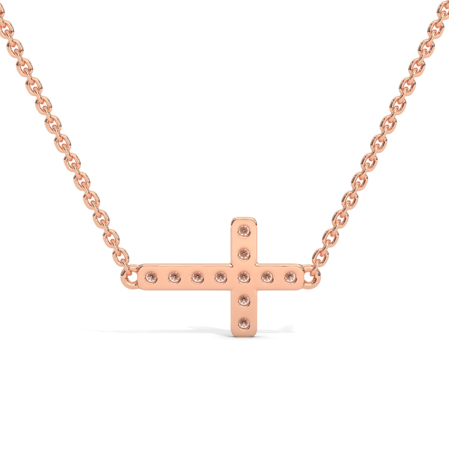 Lab-Grown Diamond Pavé Horizontal Cross Pendant in Rose Gold