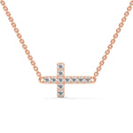 Lab-Grown Diamond Pavé Horizontal Cross Pendant in Rose Gold