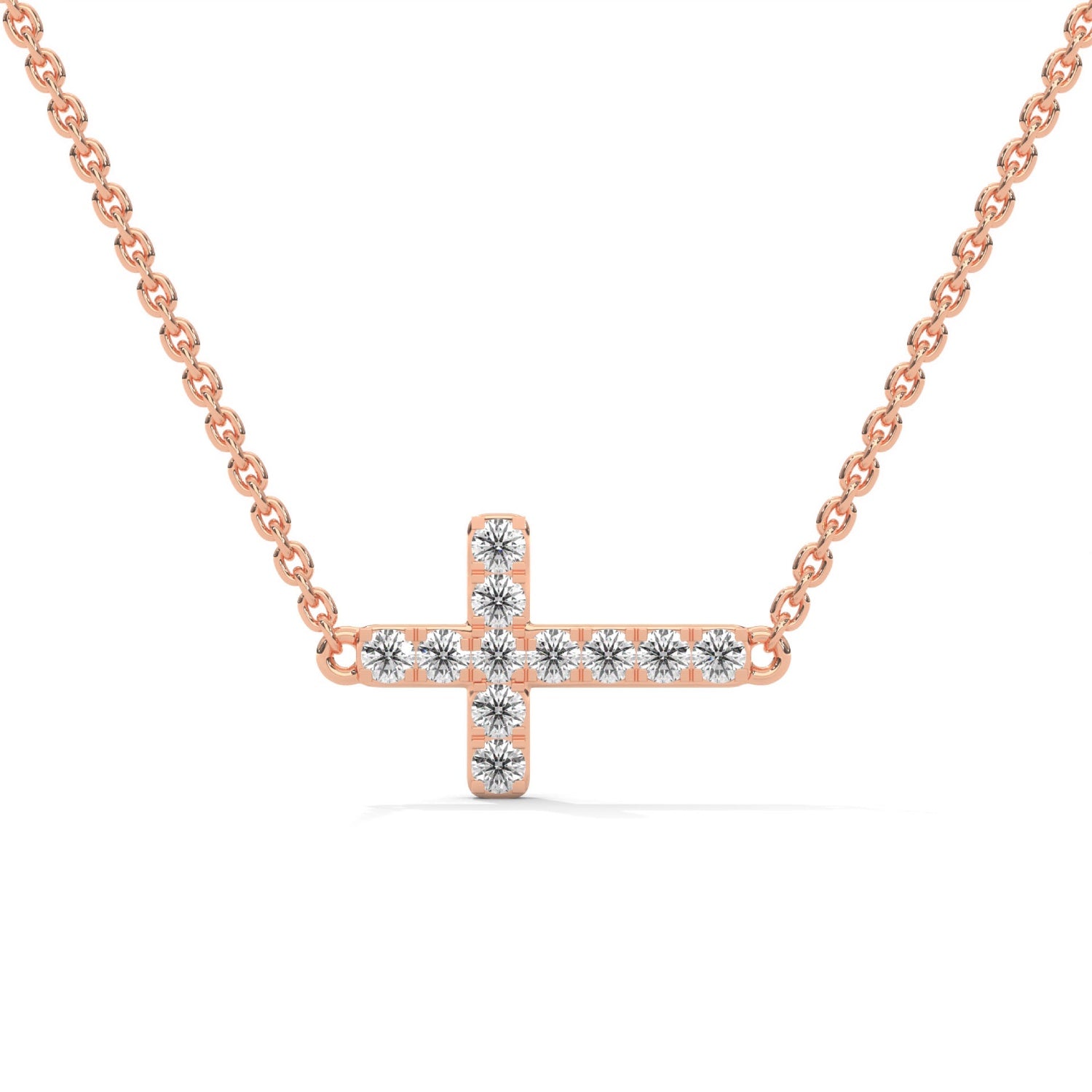 Lab-Grown Diamond Pavé Horizontal Cross Pendant in Rose Gold