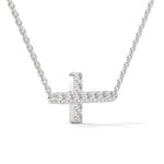 Lab-Grown Diamond Pavé Horizontal Cross Pendant in White Gold