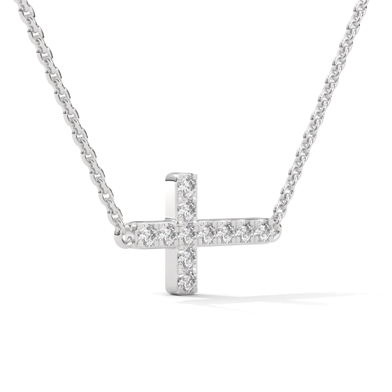 Lab-Grown Diamond Pavé Horizontal Cross Pendant in White Gold