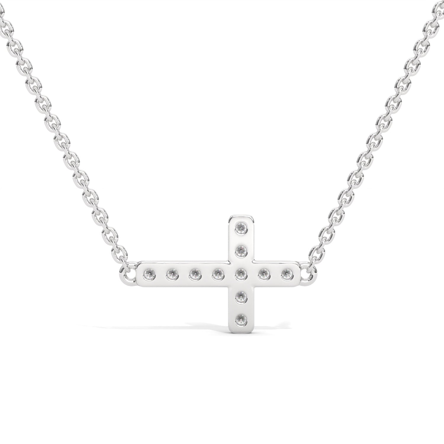 Lab-Grown Diamond Pavé Horizontal Cross Pendant in White Gold
