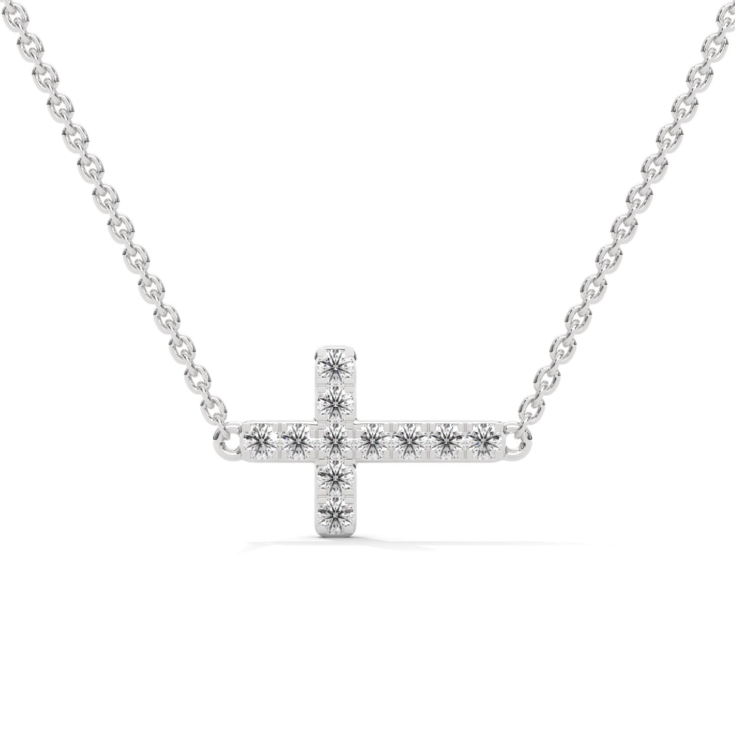 Lab-Grown Diamond Pavé Horizontal Cross Pendant in White Gold