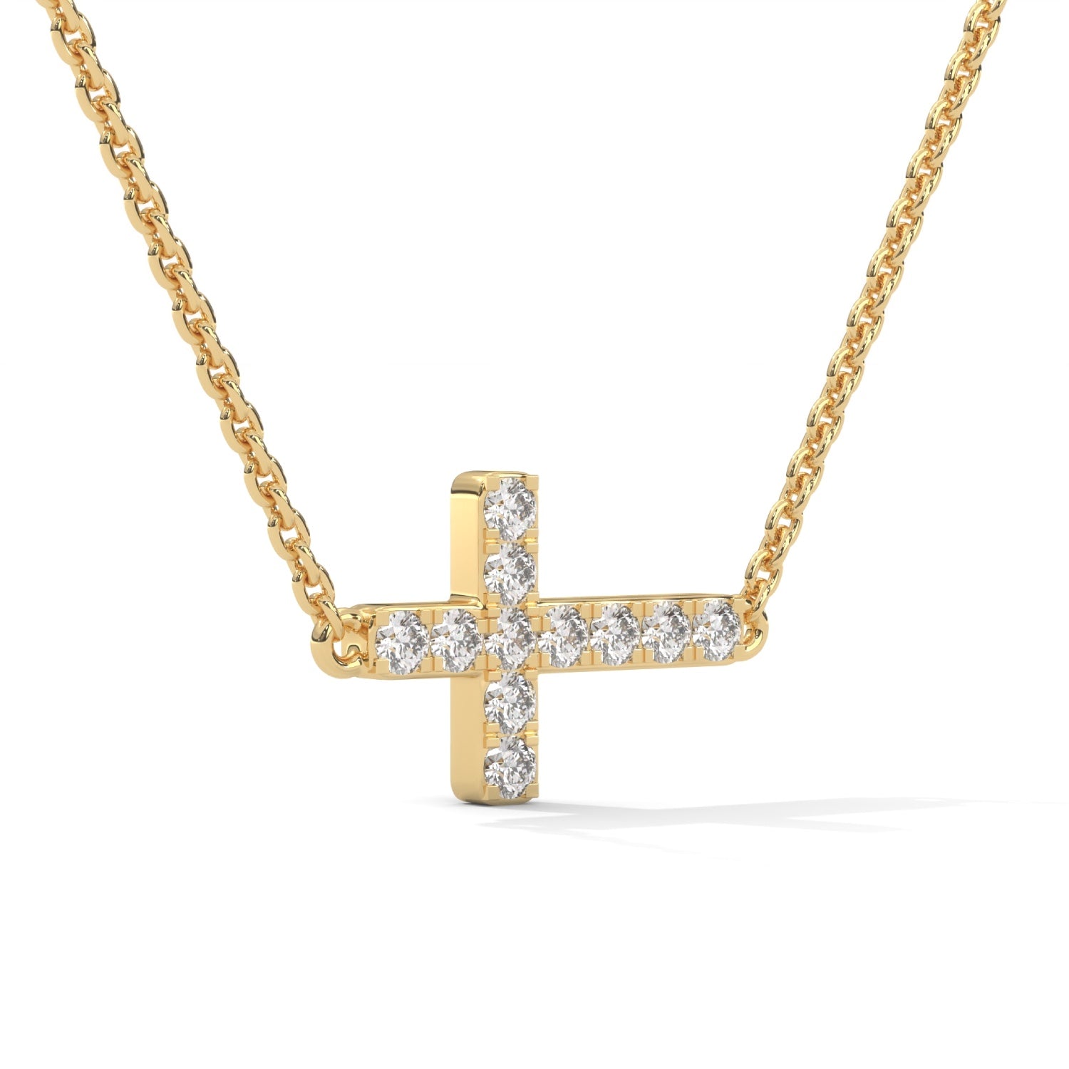 Lab-Grown Diamond Pavé Horizontal Cross Pendant in Yellow Gold