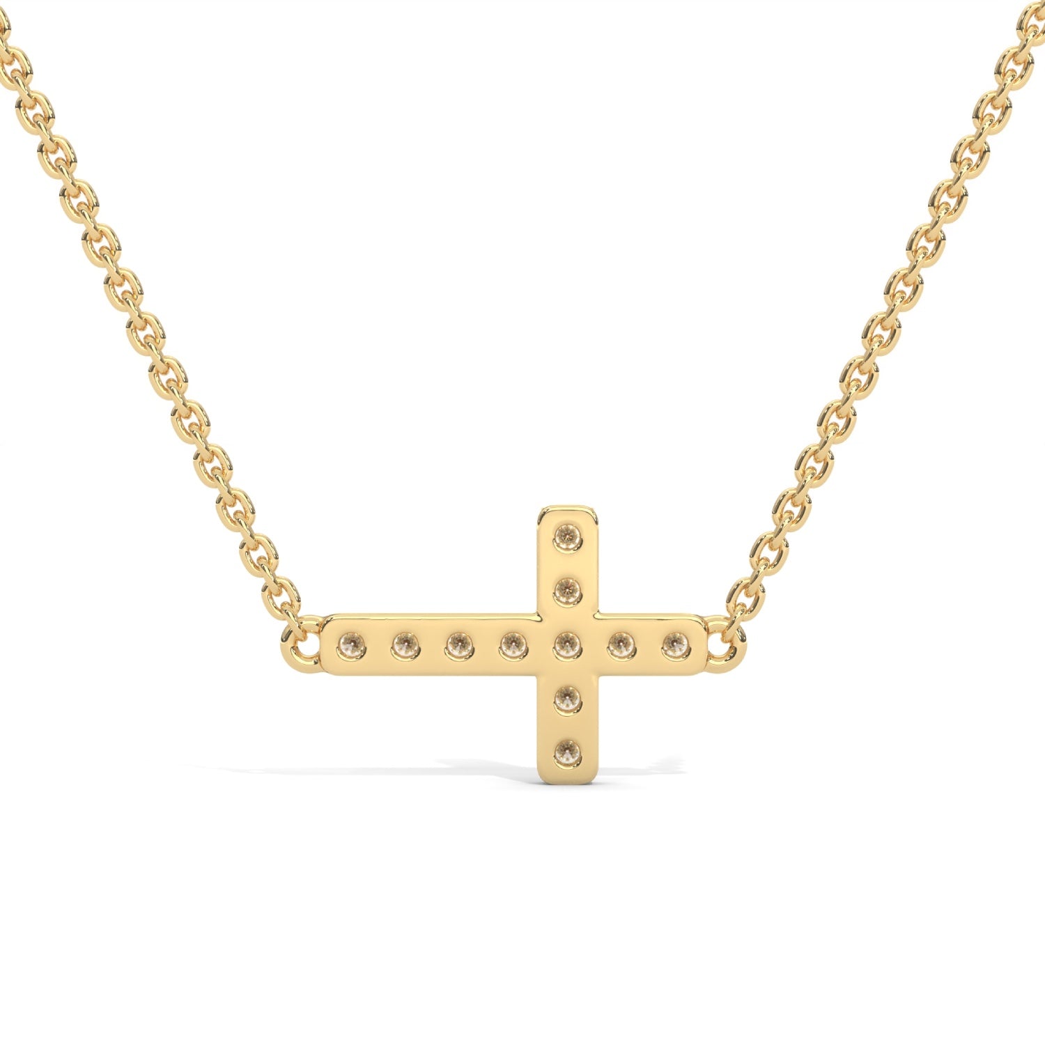 Lab-Grown Diamond Pavé Horizontal Cross Pendant in Yellow Gold