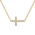 Lab-Grown Diamond Pavé Horizontal Cross Pendant in Yellow Gold
