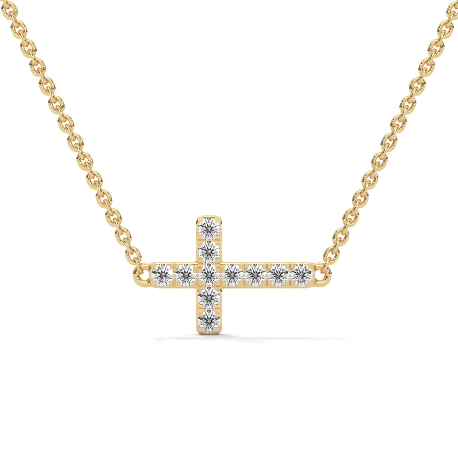 Lab-Grown Diamond Pavé Horizontal Cross Pendant in Yellow Gold