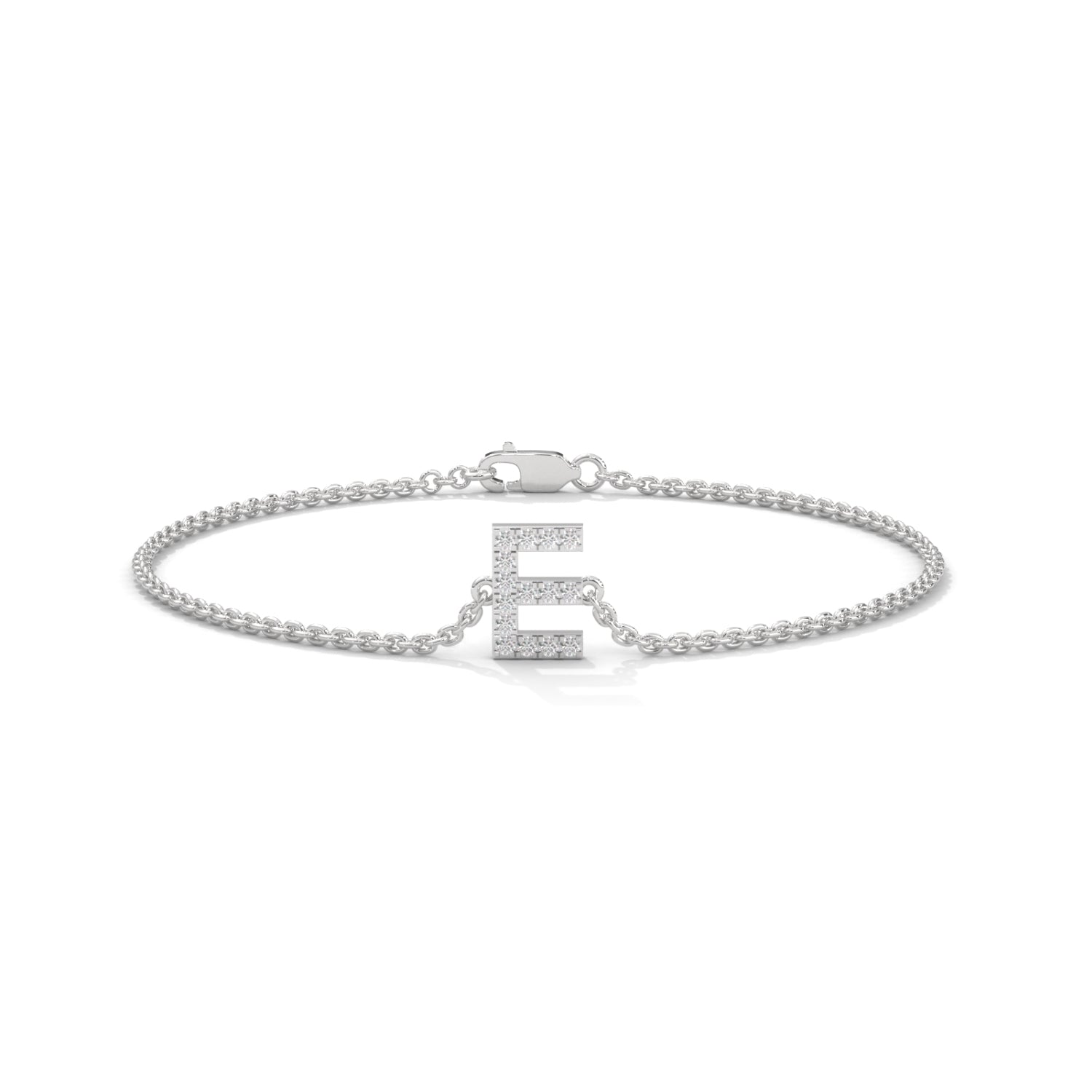 Lab-Grown Diamond Pavé Initial Bracelet in White Gold