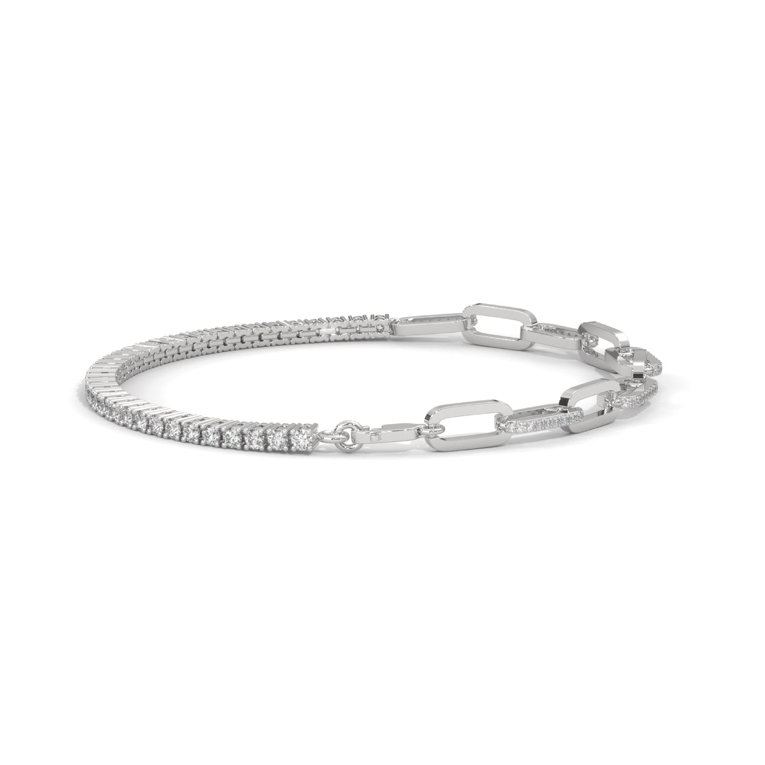 Lab-Grown Diamond Pavé Link Tennis Bracelet in White Gold