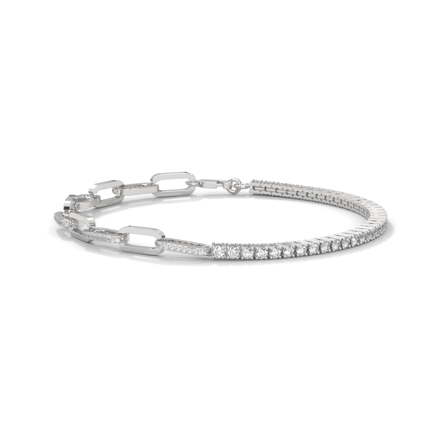 Lab-Grown Diamond Pavé Link Tennis Bracelet in White Gold
